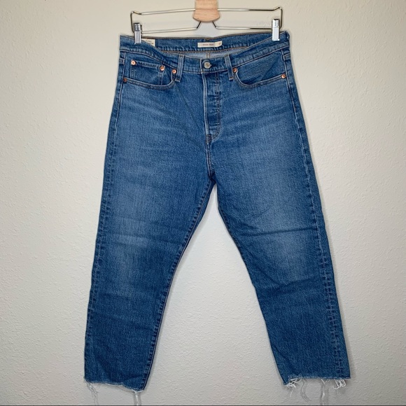 Levis quality denim wedgie straight raw hem crop jeans 31 - Picture 2 of 13